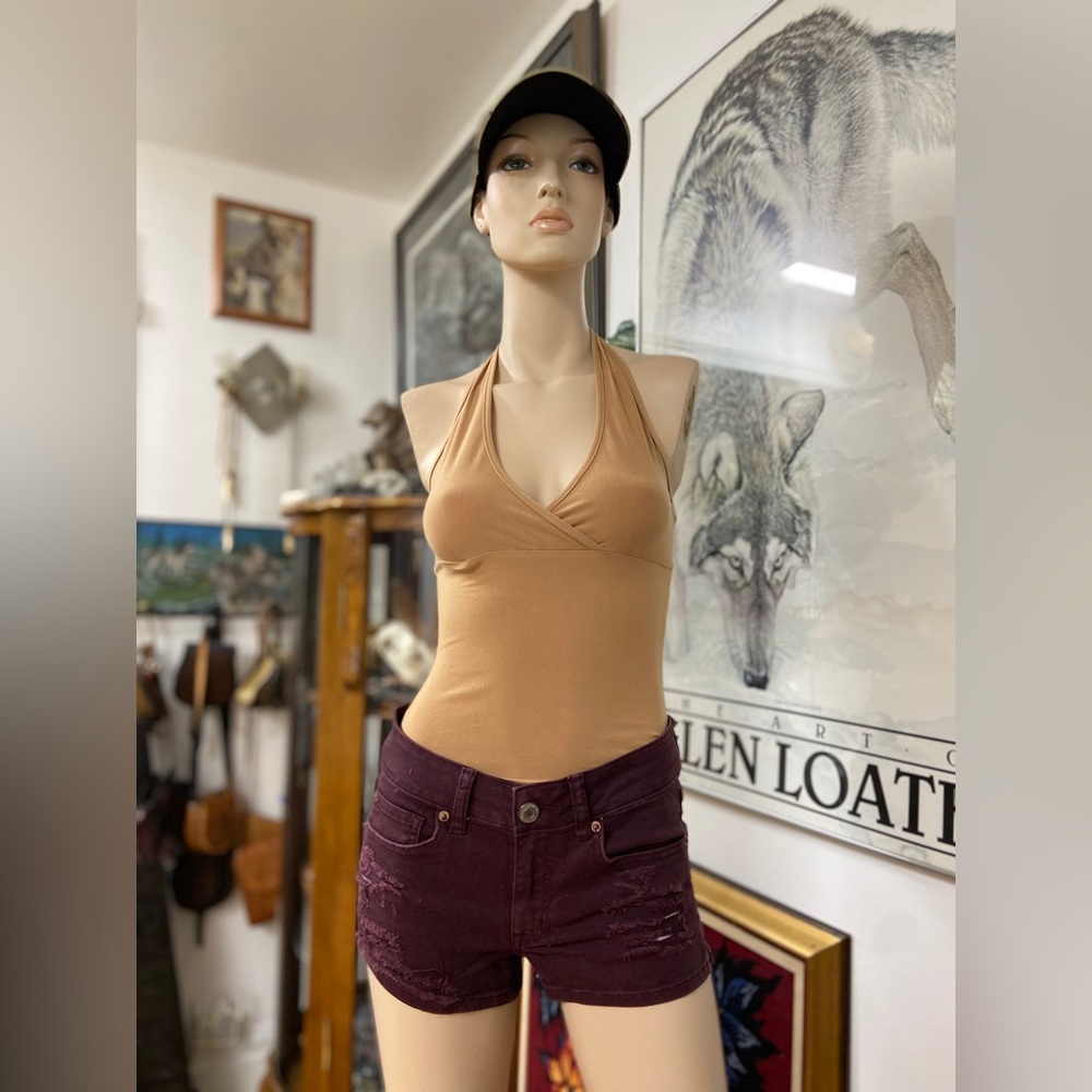 Distressed  Burgundy Short Shorts